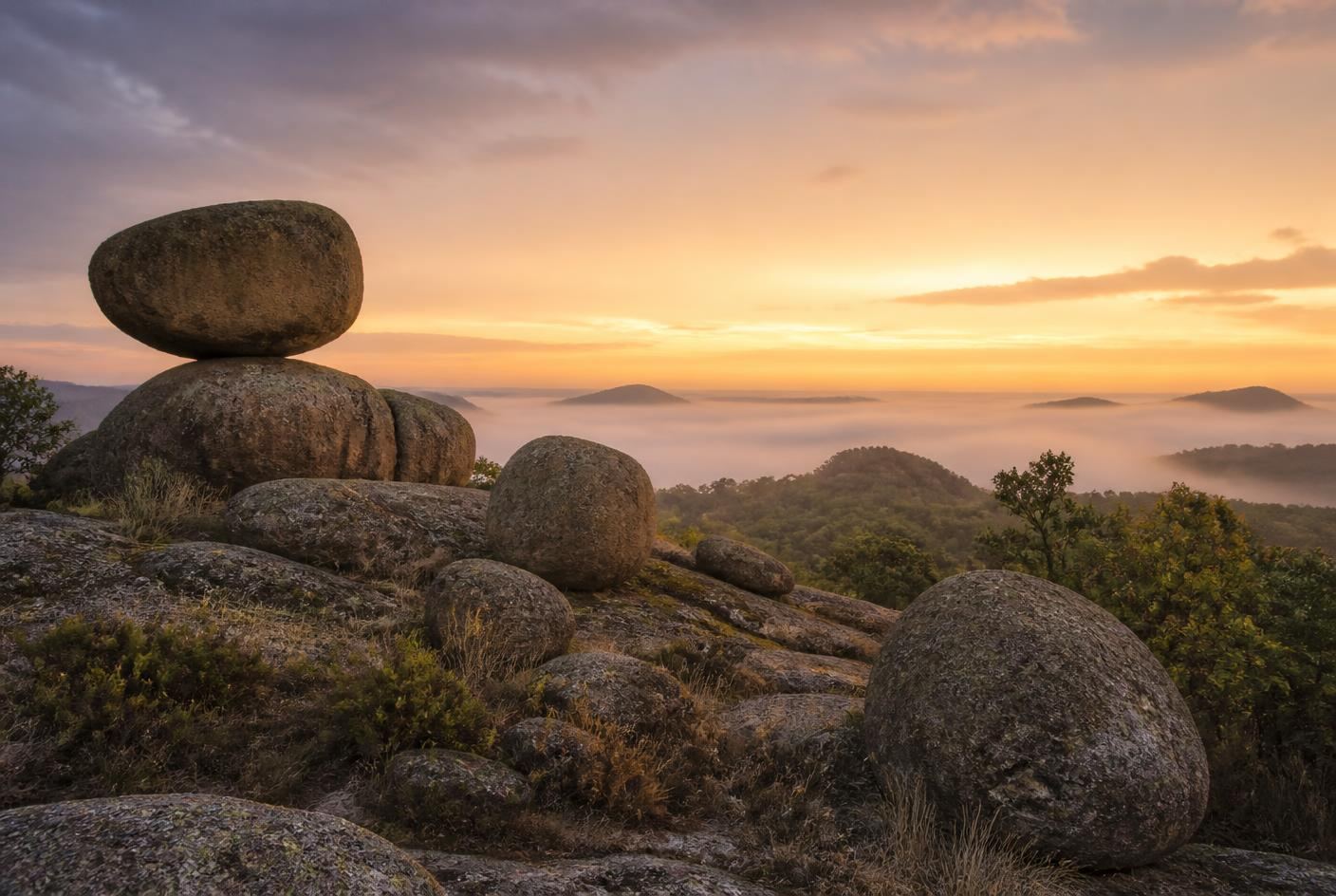 Balancing granite boulders of the Matobo Hills catching first light